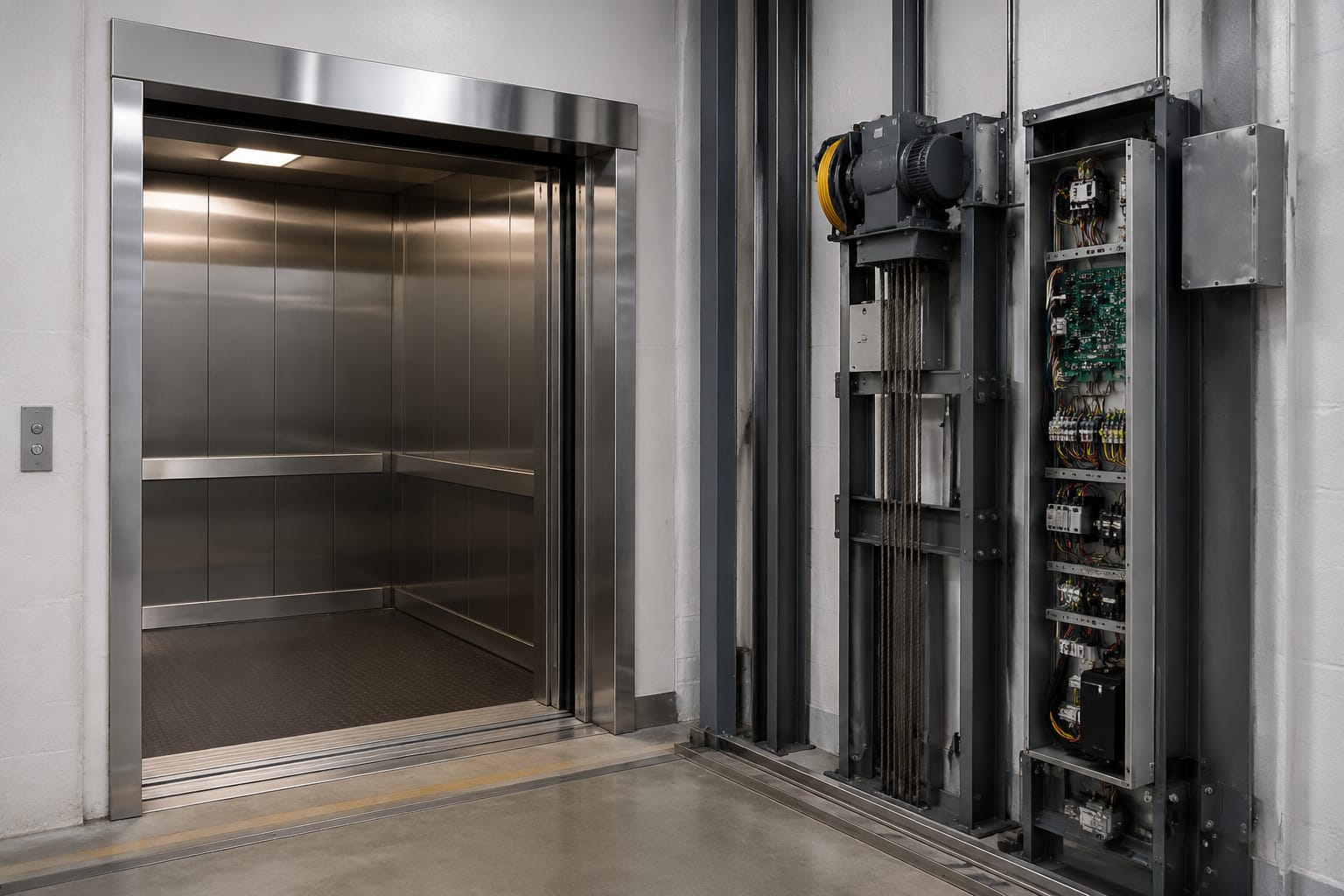 Componentes de ascensores de carga: puertas y mandos